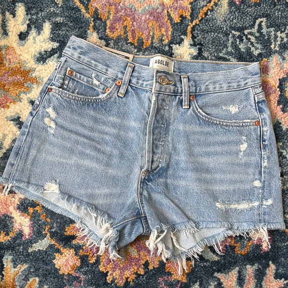 Agolde Parker Blue Jean Shorts Distressed High-Rise size 26